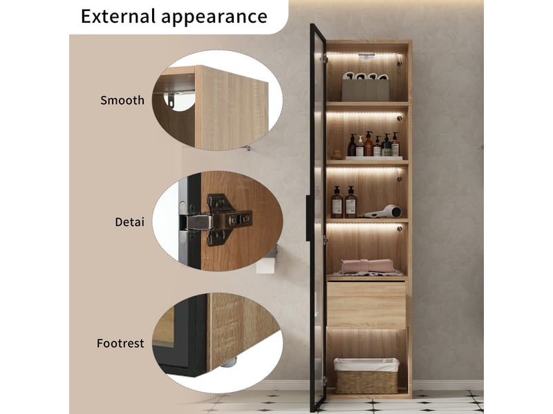  Colonne de salle de bain 1 porte verre 1 tiroir bandeau lumineux naturel 40 cm LY316201AAF - Conforama E