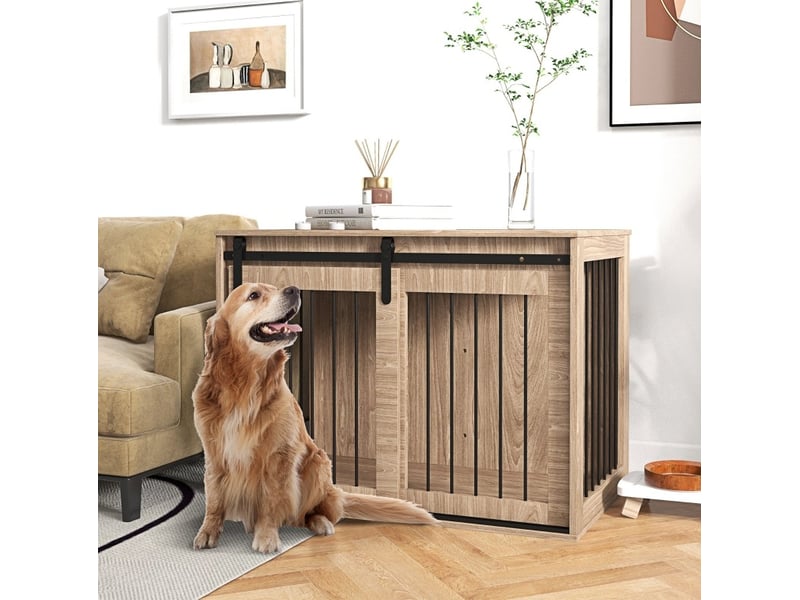 Cage pour félins 98x58x61 cm – noyer et noir – porte coulissante verrouillable et plateau supérieur - Conforama B