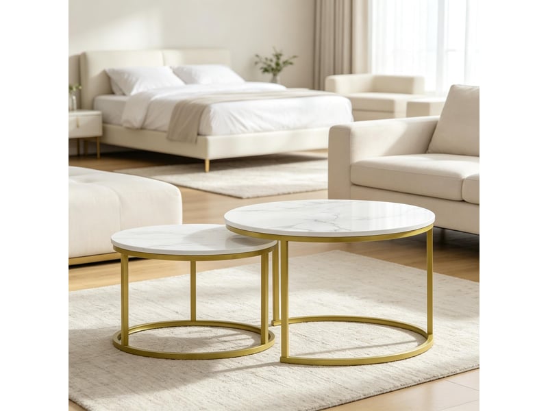 Set de 2 tables basses gigognes rondes modernes, design élégant et compact - Conforama E