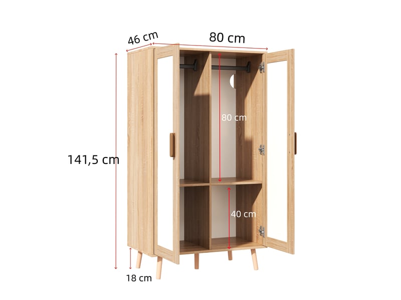 Armoire 2 portes avec penderie, rangement compact pour chambre et chambre d’enfant, finition blanc et effet bois naturel, meuble moderne et pratique, design moderne OPULERANE TRADING LTD - Conforama C