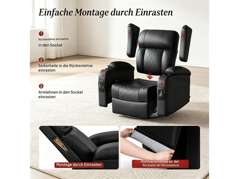  Fauteuil relax - fauteuil inclinable avec dossier et repos-pieds réglables, fauteuil de salon élégant, noir  - Conforama D
