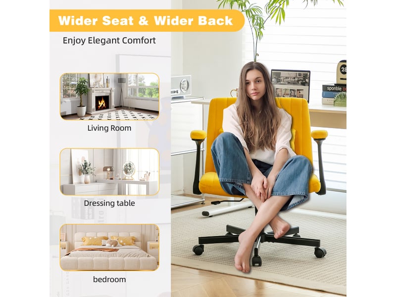  Chaise de bureau en velours jaune, pivotante et réglable en hauteur  - Conforama E