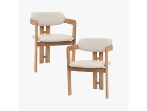 Lot de 2 chaises de repas en tissu beige pieds en chêne massif clair