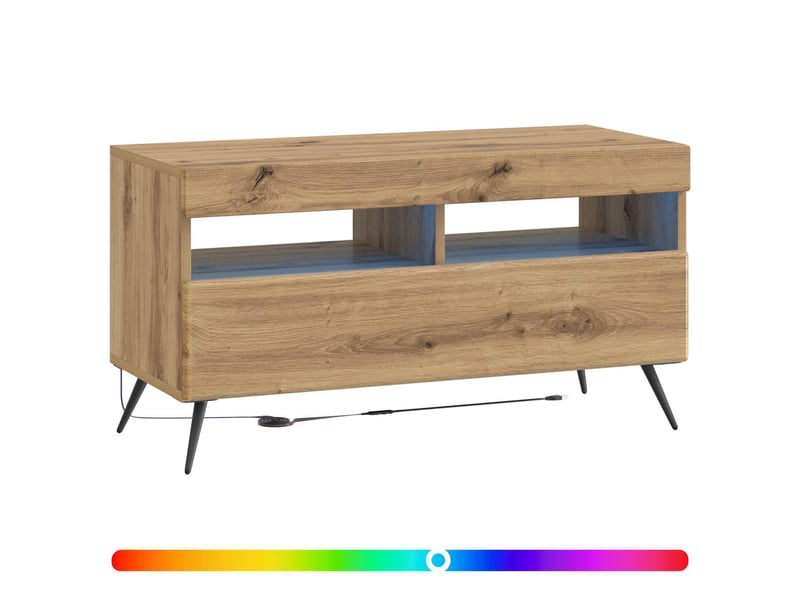  Meuble tv - banc tv - meuble de rangement led chêne artisanal bois d'ingénierie  - Conforama C