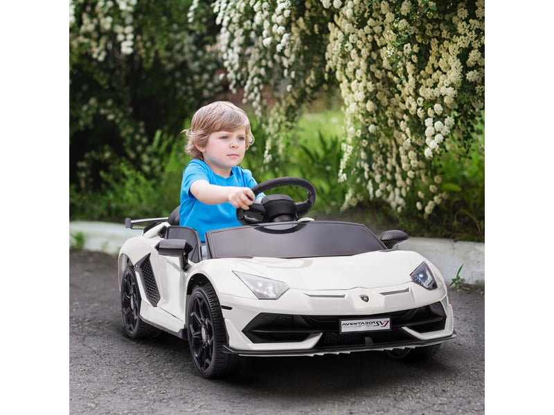  Voiture électrique pour enfants, lamborghini aventador sous licence, portes papillon, musique, klaxon, pour les 3-5 ans, blanche  - Conforama D