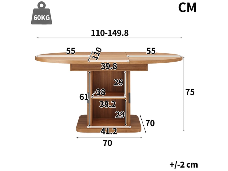 Table à manger extensible,110x110x75 cm,avec rangement,mdf,aspect noyer - Conforama C
