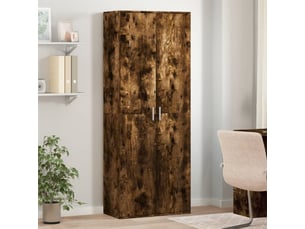 Buffet haut - bahut - meuble de rangement chêne fumé 70x35x180 cm bois d'ingénierie
