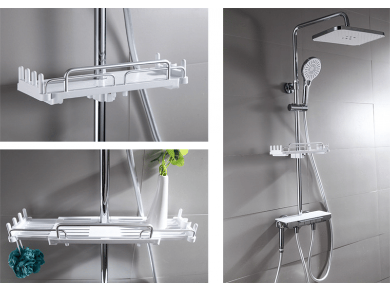 Support de douche télescopique sans perçage 28-44 cm, salle de bain suspendue, support de rangement pour tringle de douche (blanc) - Conforama E