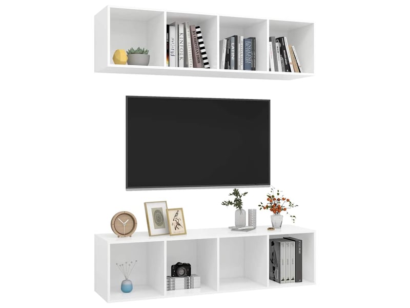  Lot de 2 meuble tv mural, meuble tv suspendu blanc bois d'ingénierie shl85557  - Conforama C