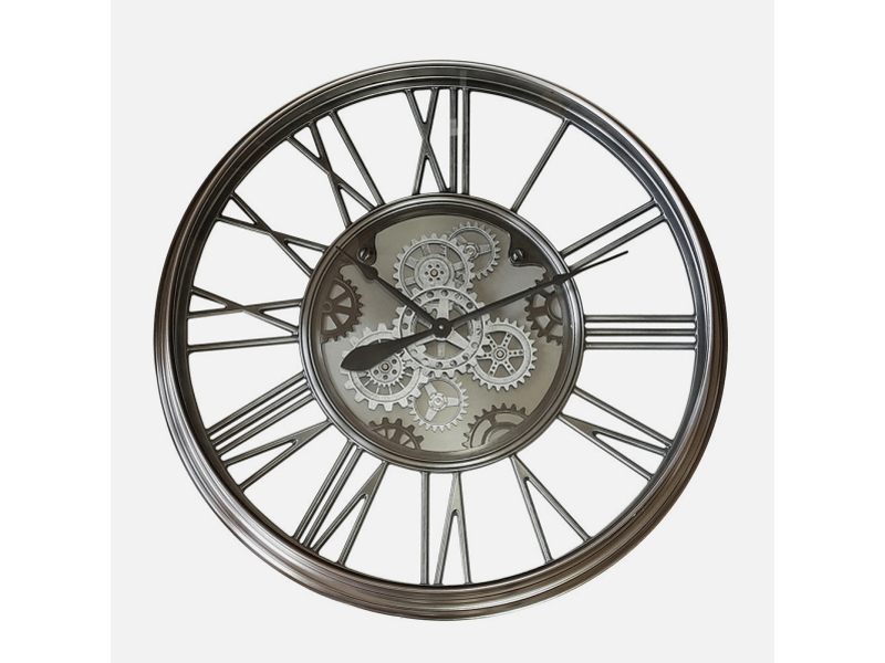  Horloge murale fabrilamp turin 86 x 86 cm nickel engrenages mobiles 214810003 - Conforama E
