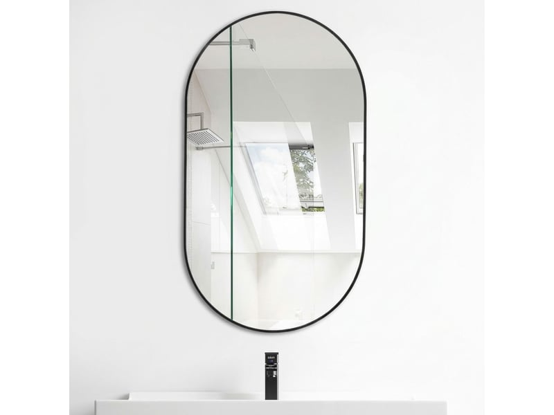 Miroir de salle de bain ovale 50x70 cm mural – cadre métal noir moderne - Conforama A