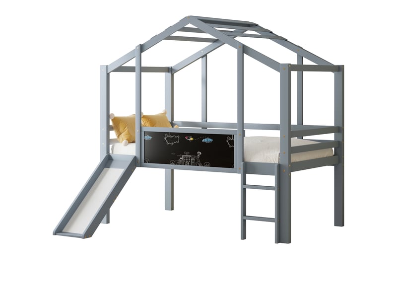 Lit mezzanine 90x200 cm coloris gris bois massif lit enfant gris - Conforama A