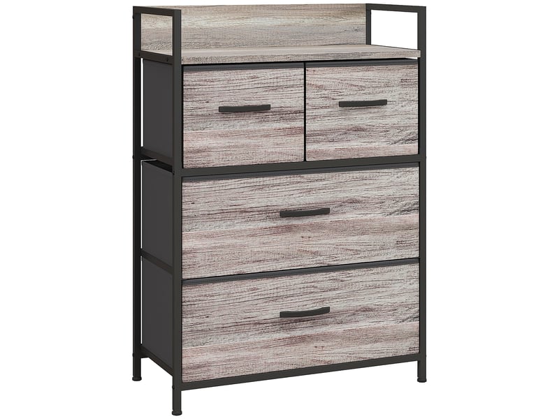  Meuble de rangement style industriel commode 4 tiroirs en tissu pliables et amovibles et 1 étagère 60 x 29 x 85 cm gris  - Conforama B