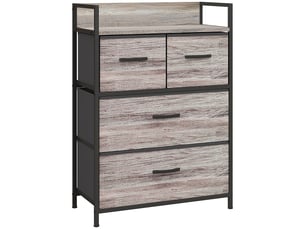 Meuble de rangement style industriel commode 4 tiroirs en tissu pliables et amovibles et 1 étagère 60 x 29 x 85 cm gris