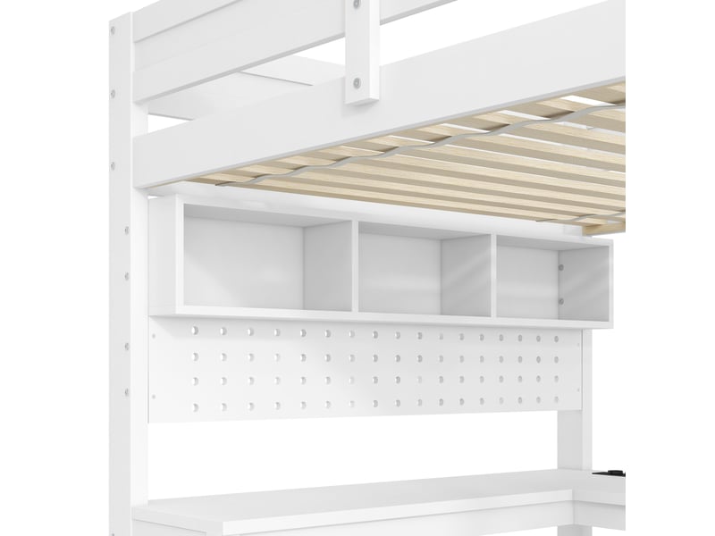  Lit mezzanine gaming 90x200 cm blanc, avec bureau, rangements, led 7 couleurs, 2 prises, 2 usb, sommier inclus, sans matelas  - Conforama D