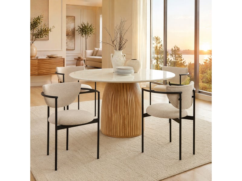  Lot de 2 chaises de salle à manger scandinaves khaki en tissu et métal  - Conforama D