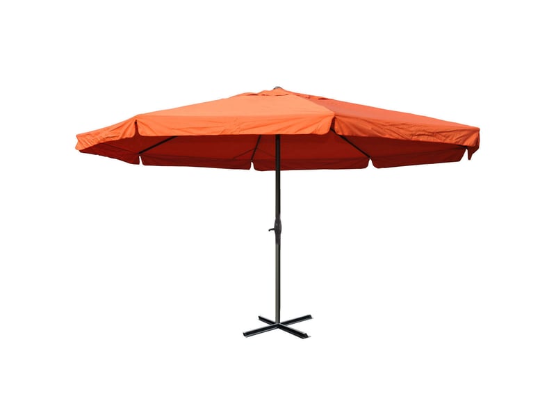  Parasol de jardin ø 5 m avec lambrequin manivelle et base en croix sans pied polyester terracotta et aluminium 04_0011461  - Conforama E