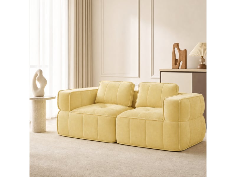 Canapé 2 places, revêtement en tissu, sans assemblage, jaune - Conforama C