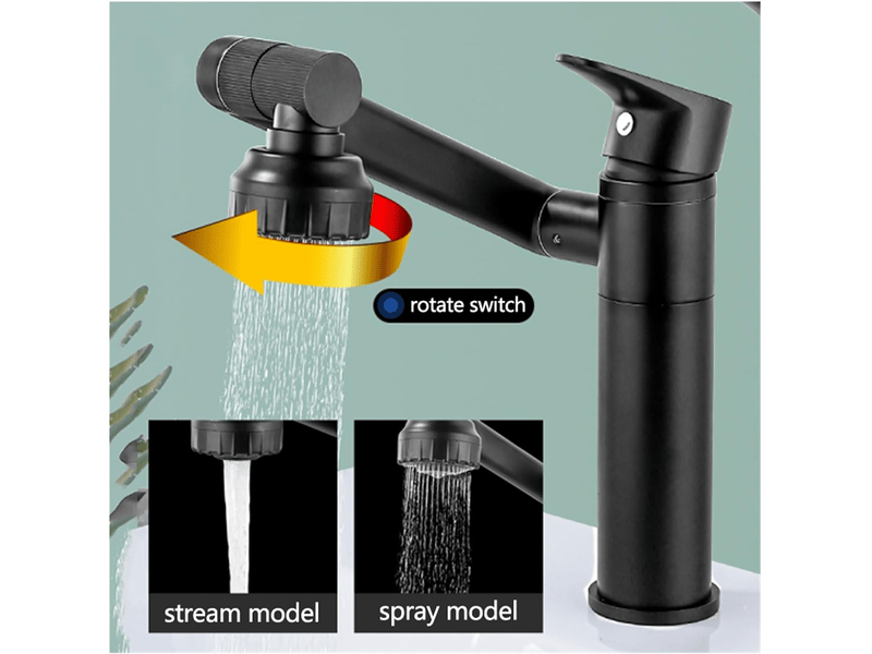  Robinet de lavabo en acier inoxydable robinet d'eau chaude et froide multifonctionnel rotatif universel, peinture noire QWE000819 - Conforama E