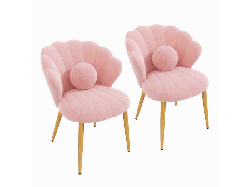  Lot de 2 chaises de salle à manger 60 x 62,5 x 83 cm roses, tissu peluche, pieds métalliques dorés  - Conforama A