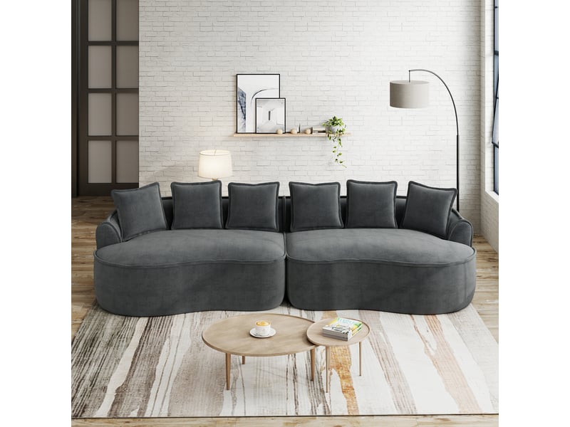  Canapé modulaire 4 places sans montage avec assise profonde et coussins, en chenille gris  - Conforama C