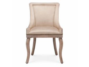 Lot de 4 chaises salle à manger velours beige clouté, dossier capitonné, pieds bois massif, style élégant