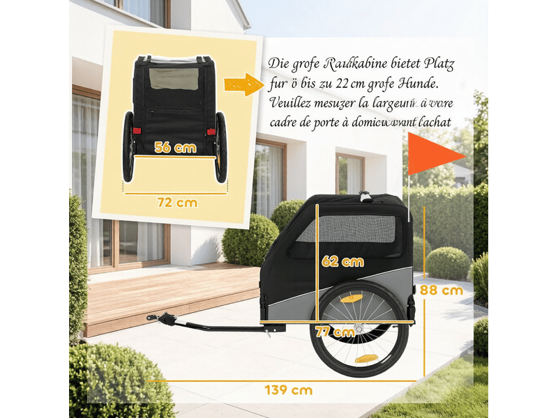  Remorque de vélo 139x72x88 cm pliable métal noir et gris  - Conforama D
