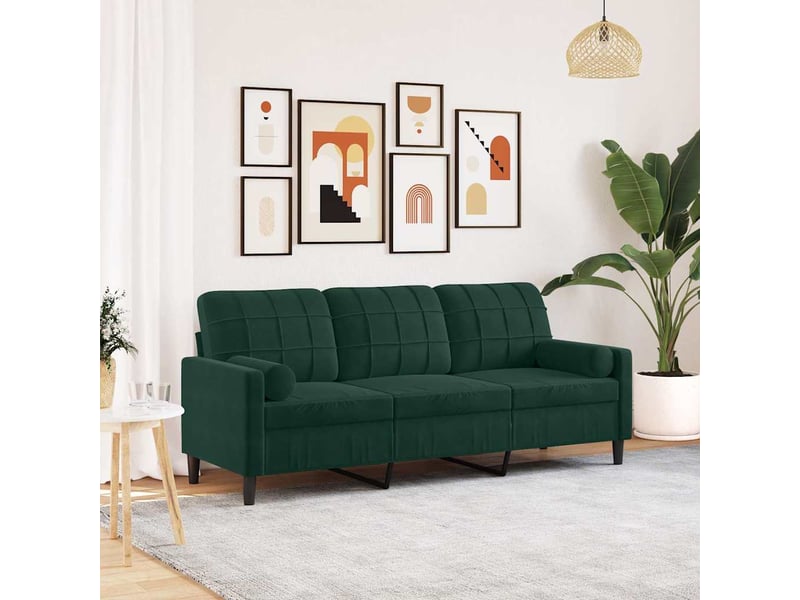  Canapé 3 places, canapé droit fixe avec oreillers vert foncé 180 cm velours  - Conforama B