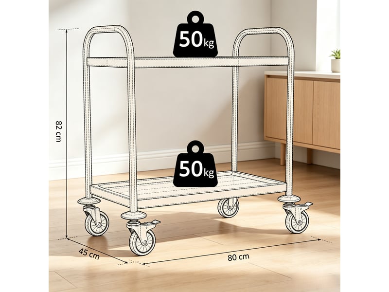  Chariot de cuisine pratique, desserte élégante, chariot multifonction robuste à 2 niveaux  - Conforama C