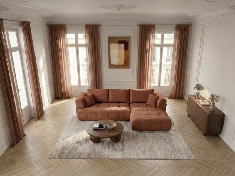  Bobochic canapé d'angle convertible avance-recule électrique clovis tissu lisse orange  angle droit CLOVIS - Conforama C
