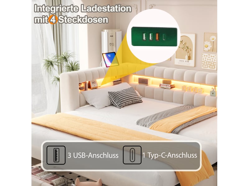  Canapé-lit gigogne 90x190 cm extensible mdf et métal beige sans matelas  - Conforama D