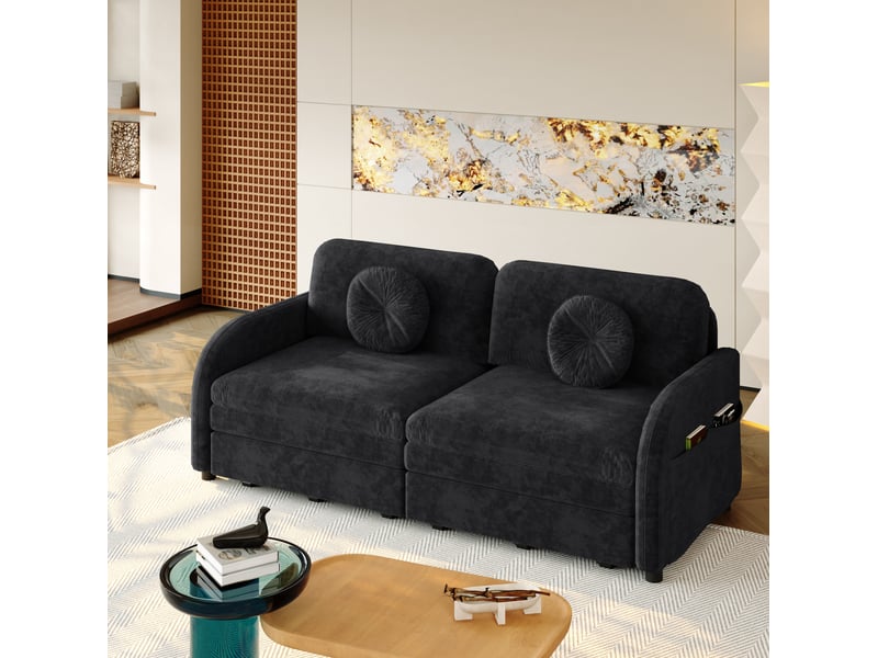 Canapé-lit convertible 3-en-1 166x84 cm – noir – couchage queen size et poches latérales pratiques - Conforama B