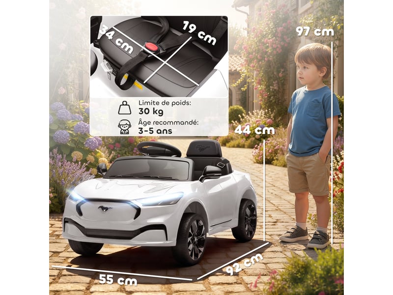  Voiture électrique enfant ford mustang mach-e sous licence officielle 12 v télécommande 2,4 g 2 moteurs 92x55x44cm blanc  - Conforama E