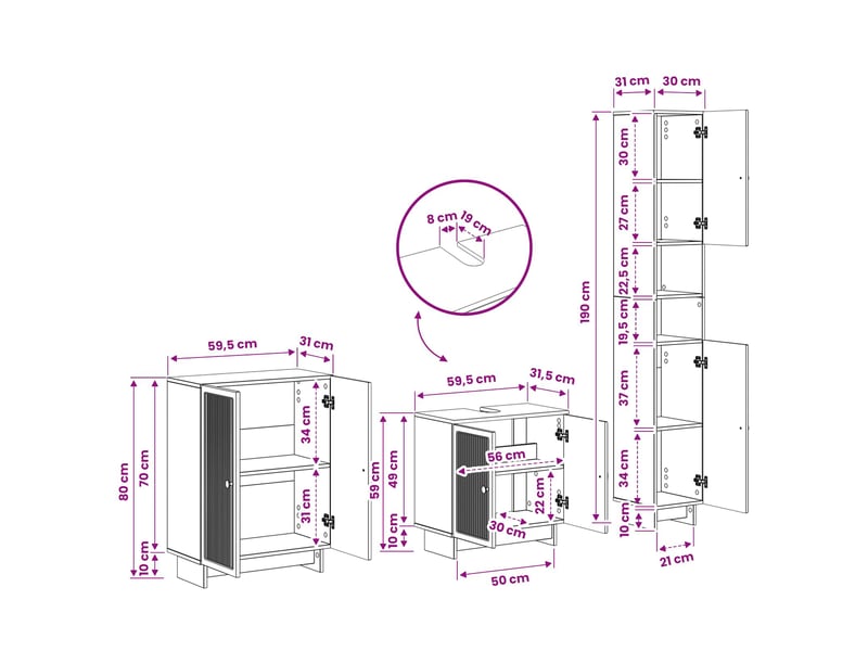 Ensemble de meuble de salle de bain 3 pièces ede blanc brillant cf63401 - Conforama E