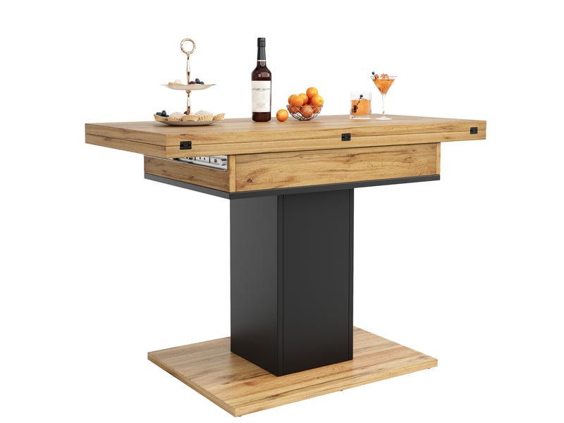 Table à manger extensible avec rangement, 120x120 cm dépliée, mdf, coloris naturel - Conforama A