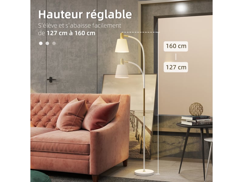  Lampadaire de salon réglable en hauteur 127-160 cm avec interrupteur, blanc, douille e27  - Conforama E