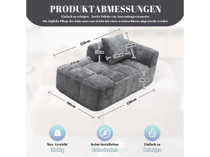  Canapé 2 places en chenille gris avec méridienne, coussin inclus et poches latérales pratiques  - Conforama C