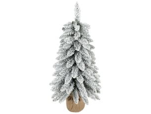 Sapin de noël artificiel 90 cm, 107 embouts de branches enneigés en pvc, base en toile de jute, montage rapide, blanc