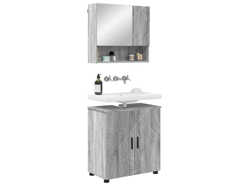  Ensemble de mobilier de salle de bain 2 pièces gris sonoma cf64222  - Conforama C