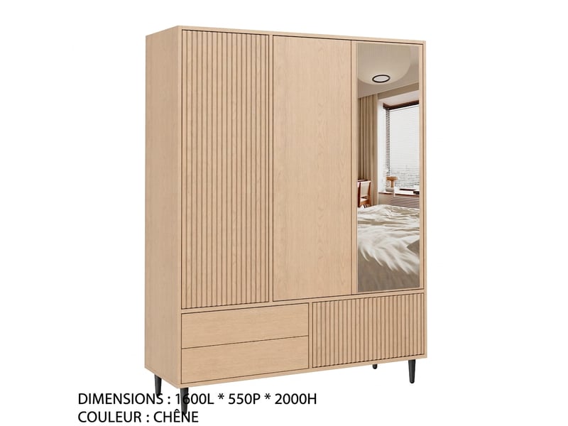  Armoire blanche étroite 50x30x200 cm penderie avec 2 tiroirs et barre 30 kg  - Conforama R