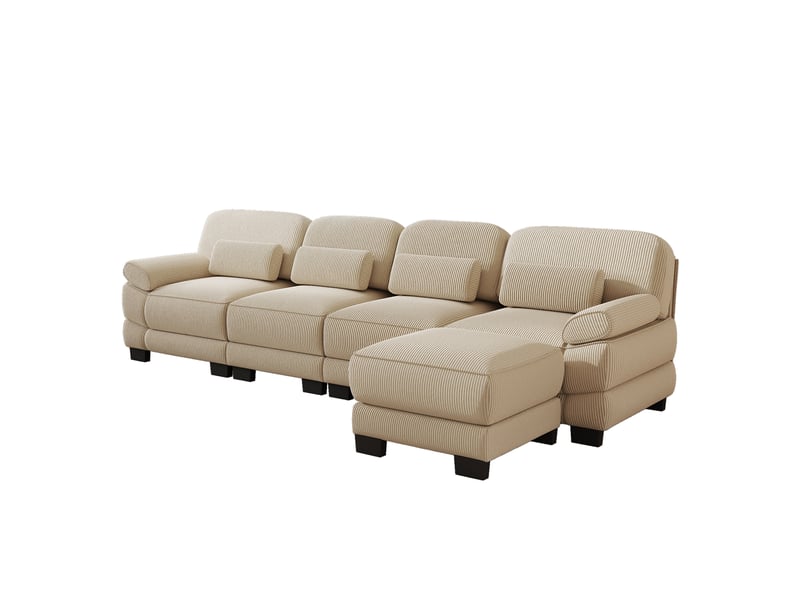  Canapé modulable,336x161x94 cm,4 places avec pouf,velours côtelé,beige  - Conforama A
