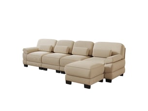 Canapé modulable,336x161x94 cm,4 places avec pouf,velours côtelé,beige