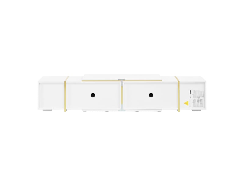  Meuble tv extensible blanc brillant avec bords dorés, longueur ajustable jusqu'à 275 cm  - Conforama E
