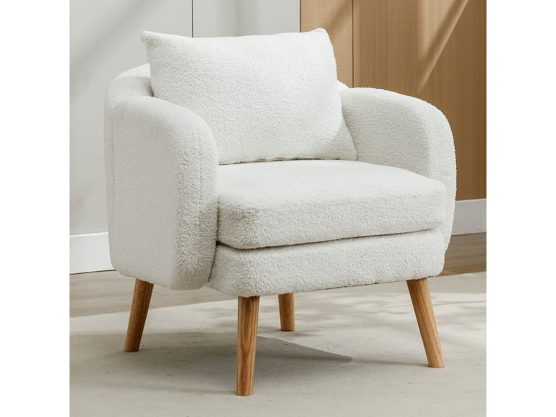 Fauteuil teddy blanc 1 place avec coussin, assise rembourrée en mousse et dossier haut, pour votre salon - Conforama B