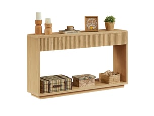 Console avec 2 tiroirs et 1 niche ouverte, pour entrée et salon, en panneau de particules, 150×35×85 cm, naturel
