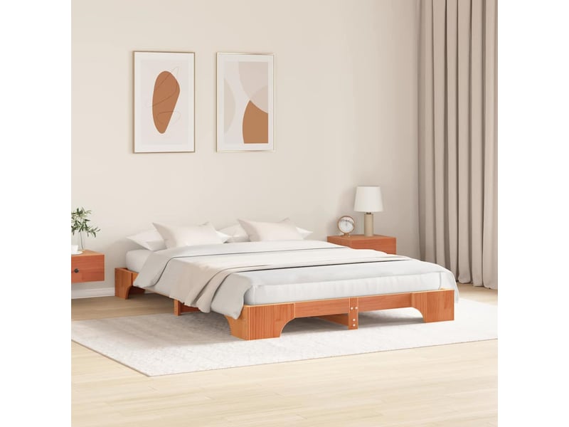 Lit double- lit adulte - cadre de lit brun 150 x 200 cm pin massif - Conforama B
