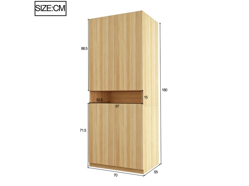  Armoire modenvie de rangement 70 x 55 x 180 cm avec éclairage led et penderie finition bois  - Conforama C
