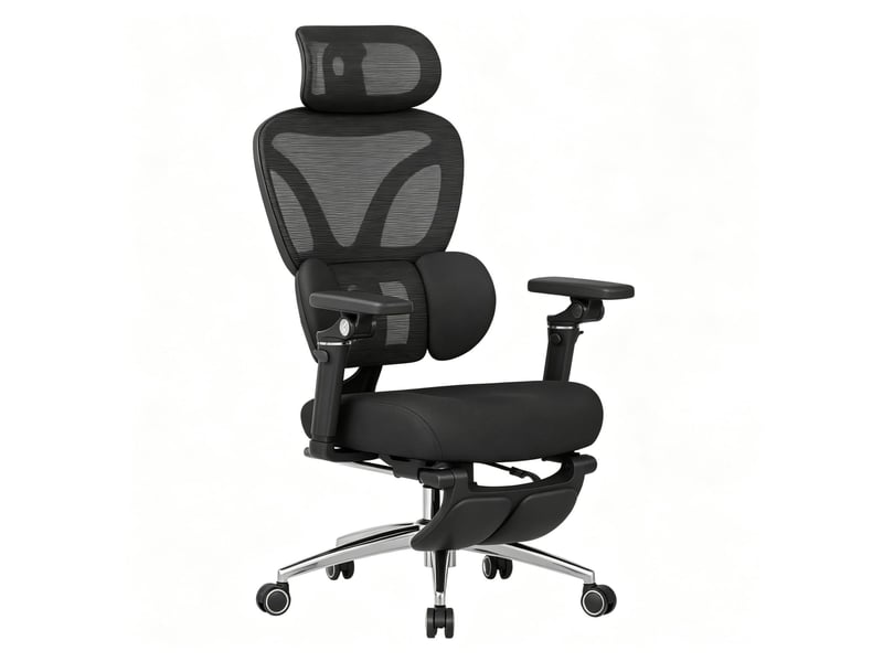  Fauteuil de bureau noir avec repose-pieds escamotable, appuie-tête et soutien lombaire réglables  - Conforama A