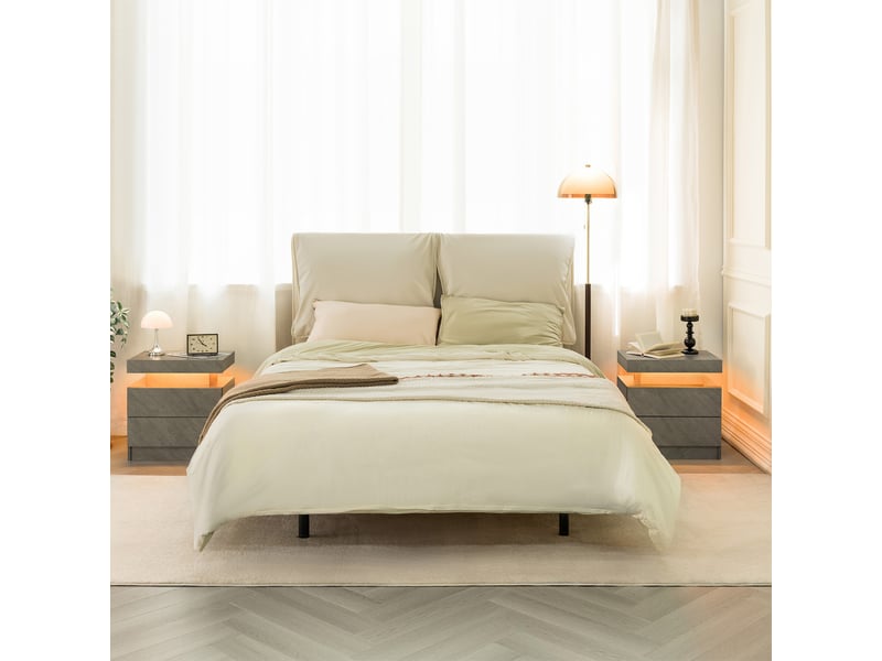  Table de chevet led gris foncé avec 2 tiroirs  - Conforama D