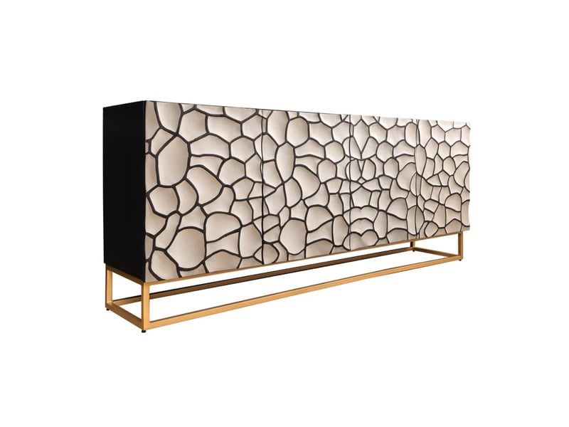  Buffet terrakan 180 cm – bois massif noir et blanc sculpté avec pieds dorés  - Conforama A